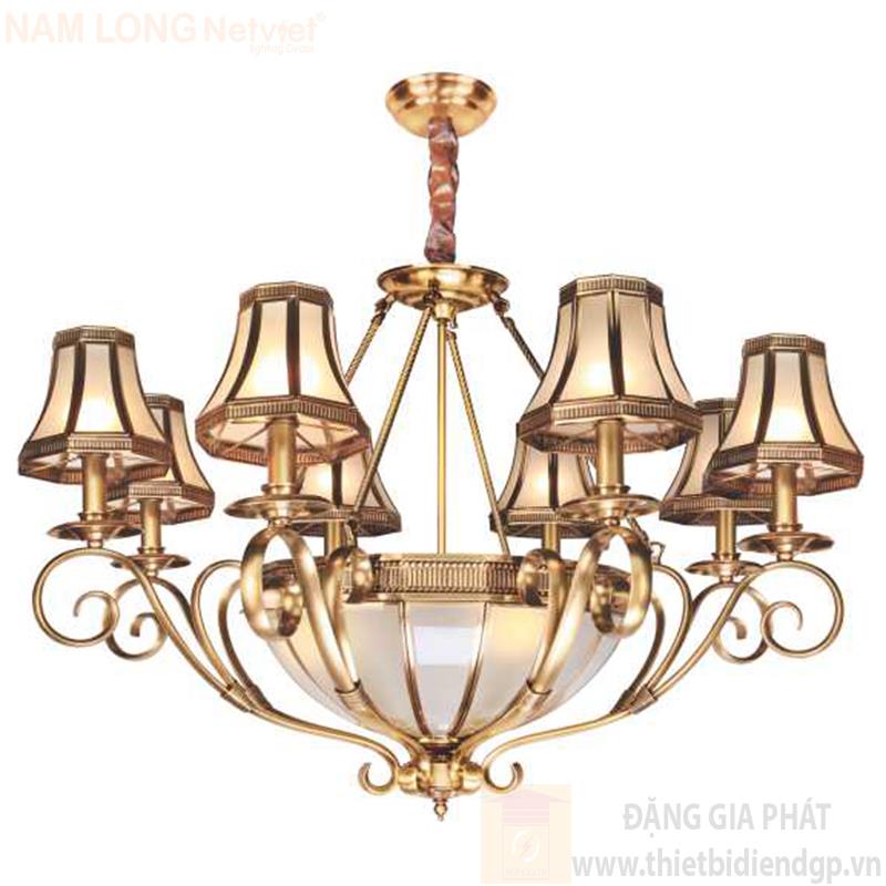 Đèn chùm đồng cao cấp Ø900*H700+600, E27*3 lamp, E14*8 lamp